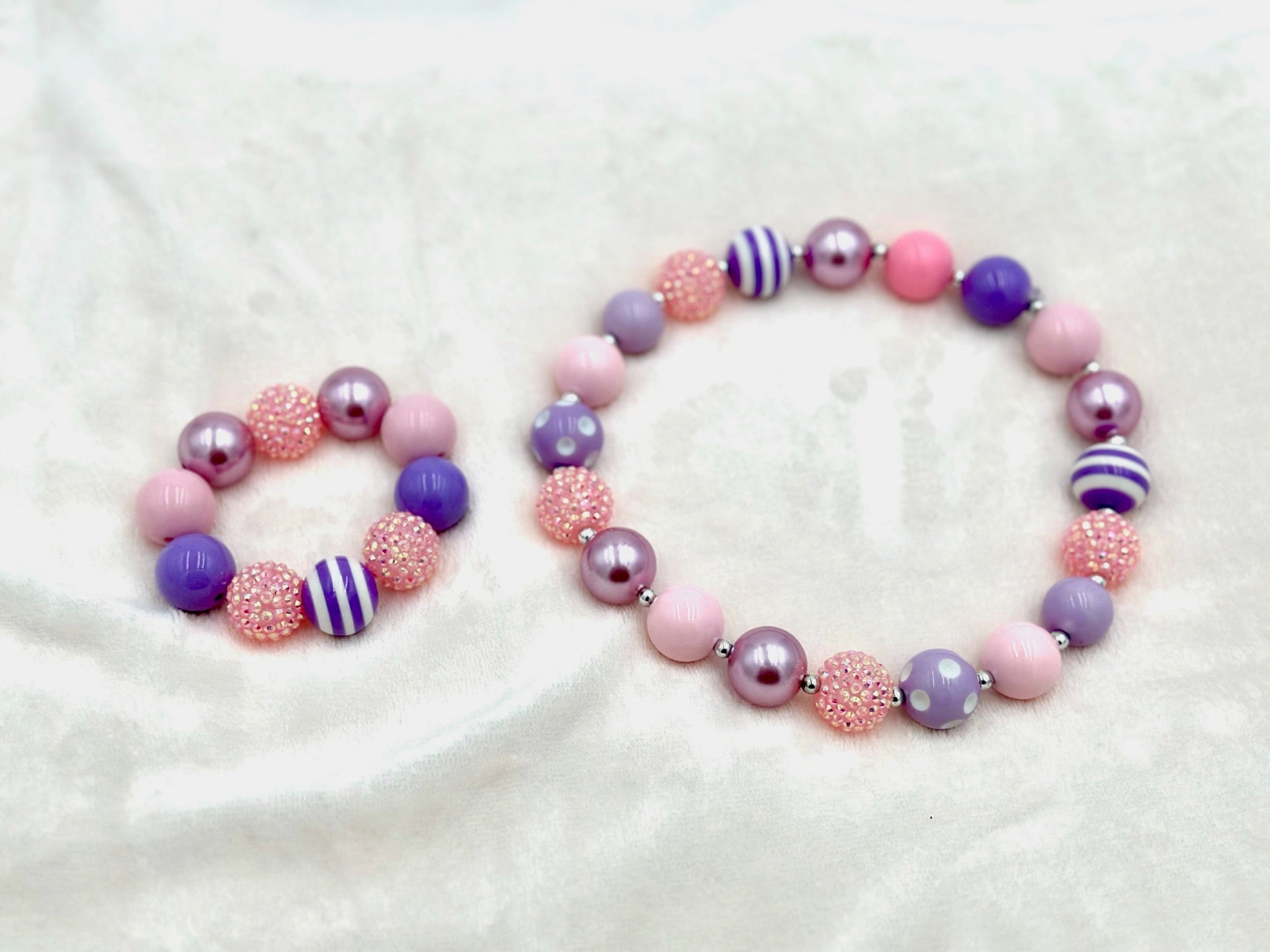 Pink & Purple Bead Necklace/Bracelet Set
