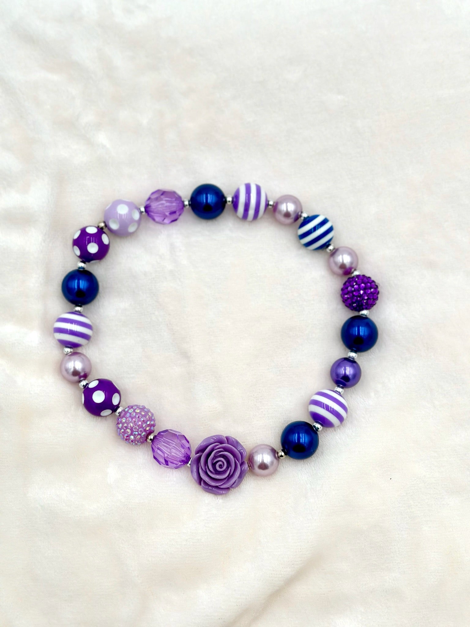 Navy/Purple Flower Beaded Necklace