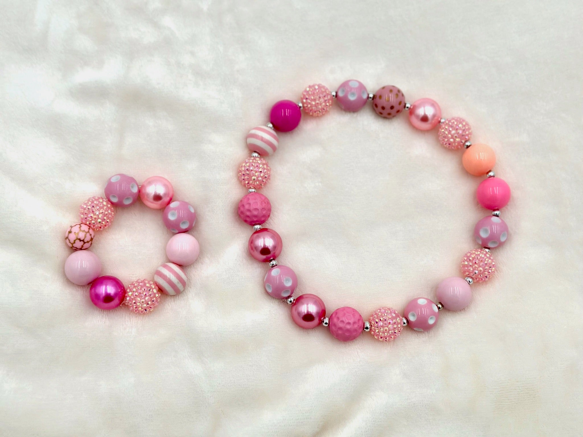All Pink Beaded Necklace and Bracelet