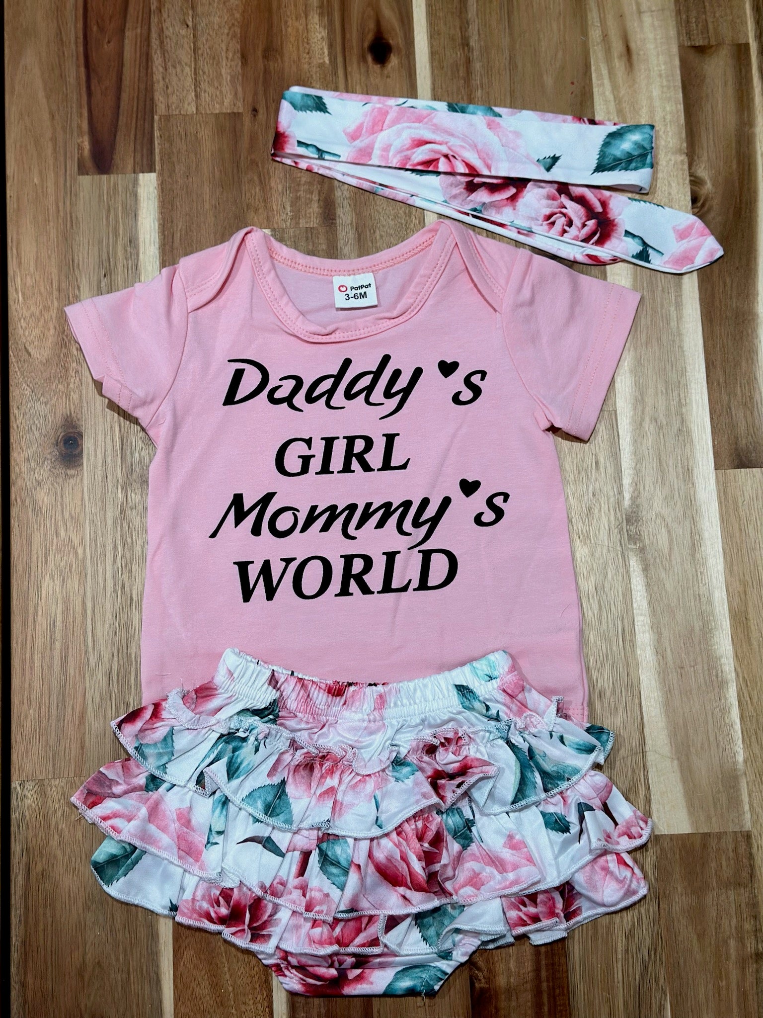 Daddy's Girl Mommy's World Floral Ruffled Shorts W/ Headband set