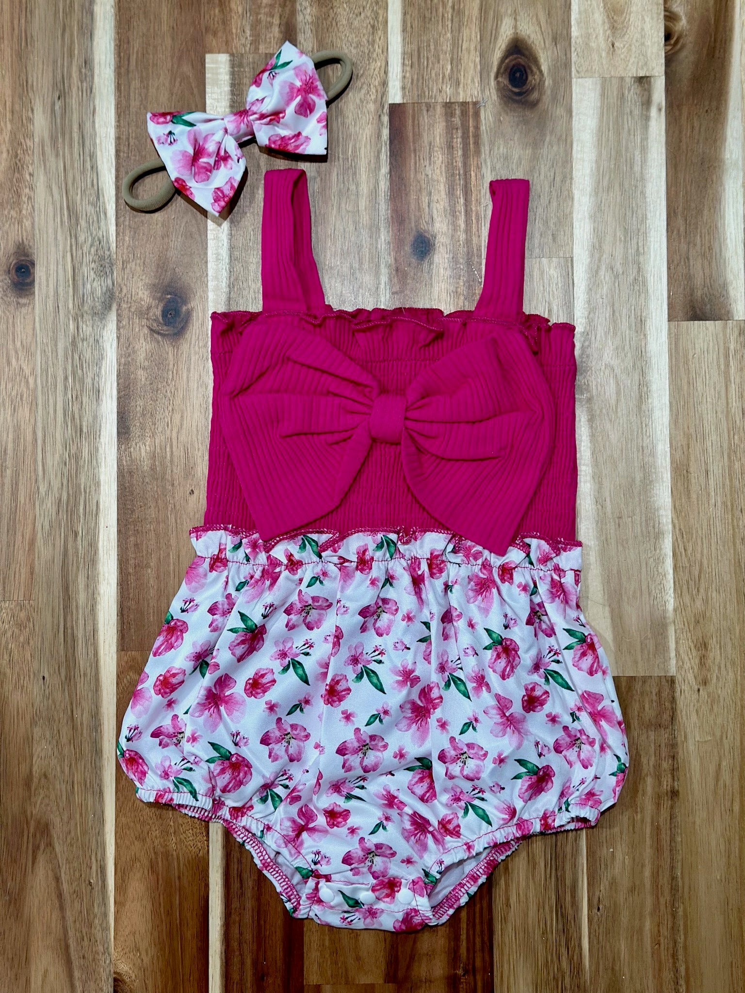 Bowknot Floral Print Sleeveless Romper with Headband Set