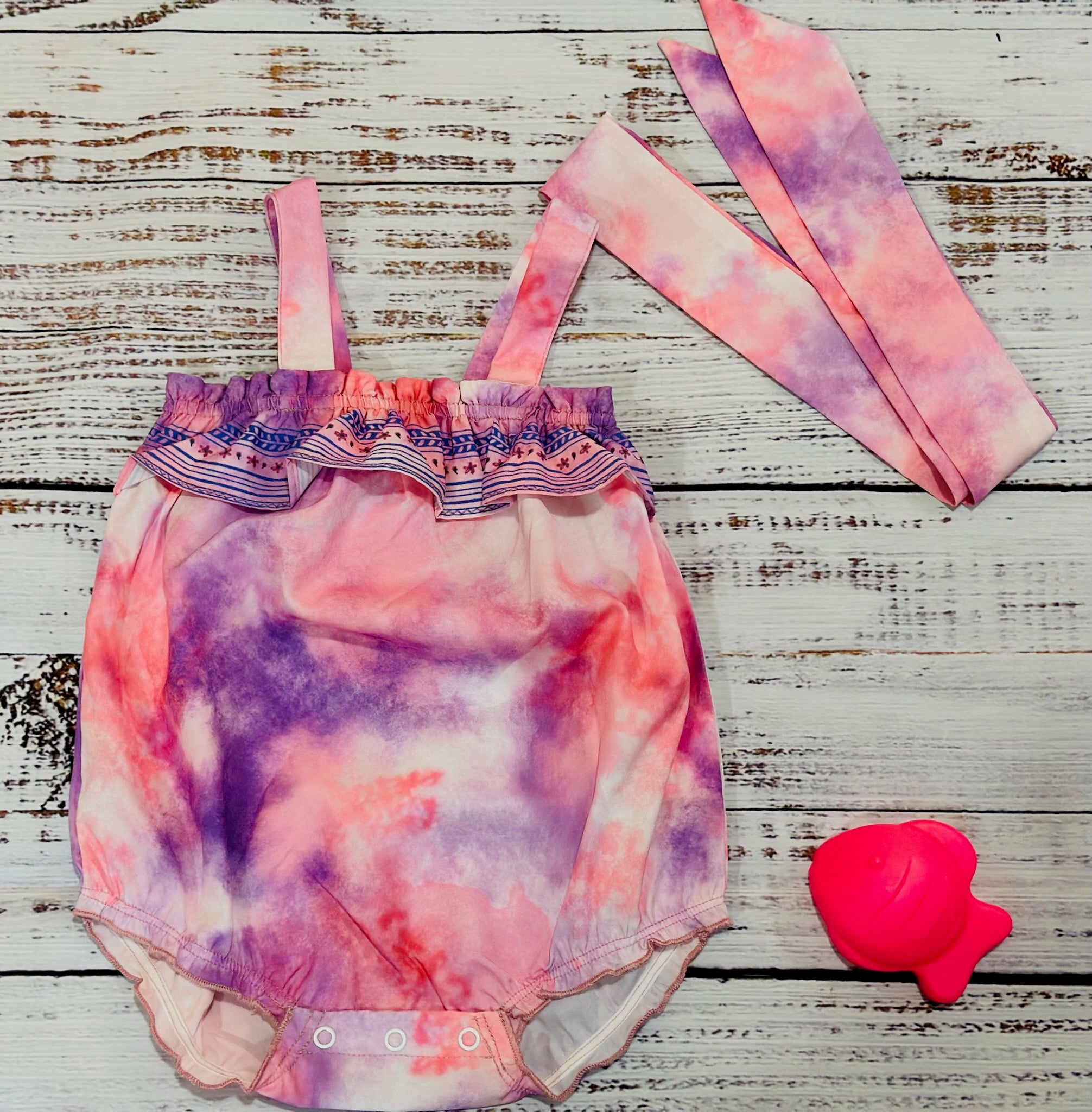 Tie Dyed Sleeveless Romper with Headband Set