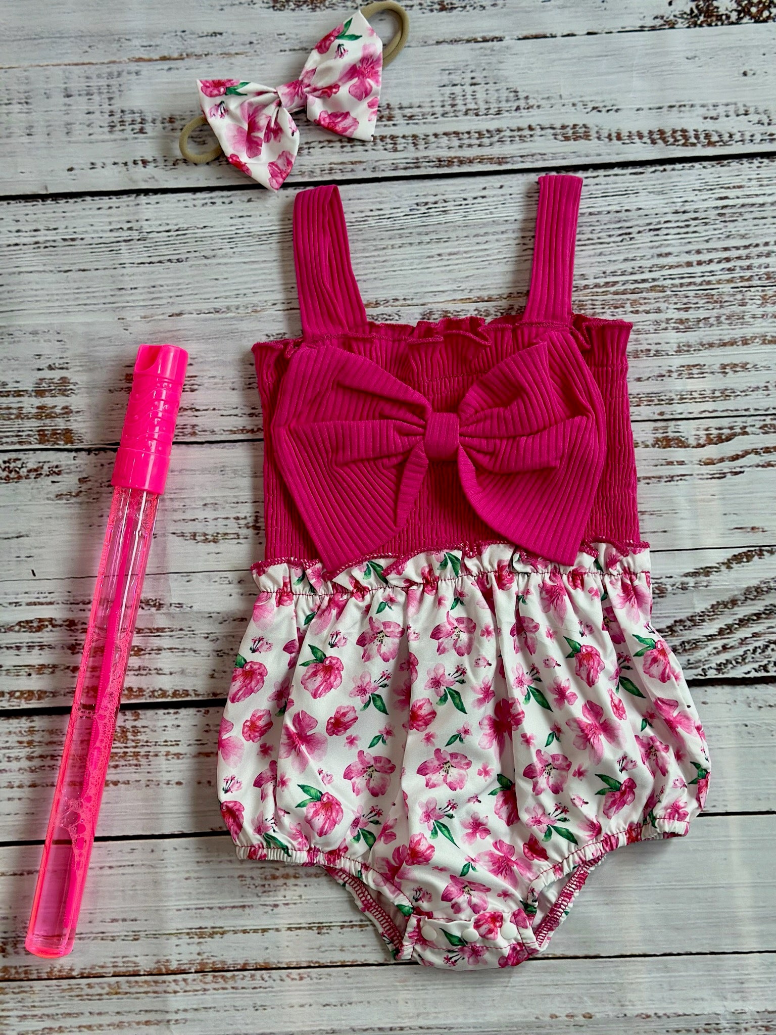 Bowknot Floral Print Sleeveless Romper with Headband Set