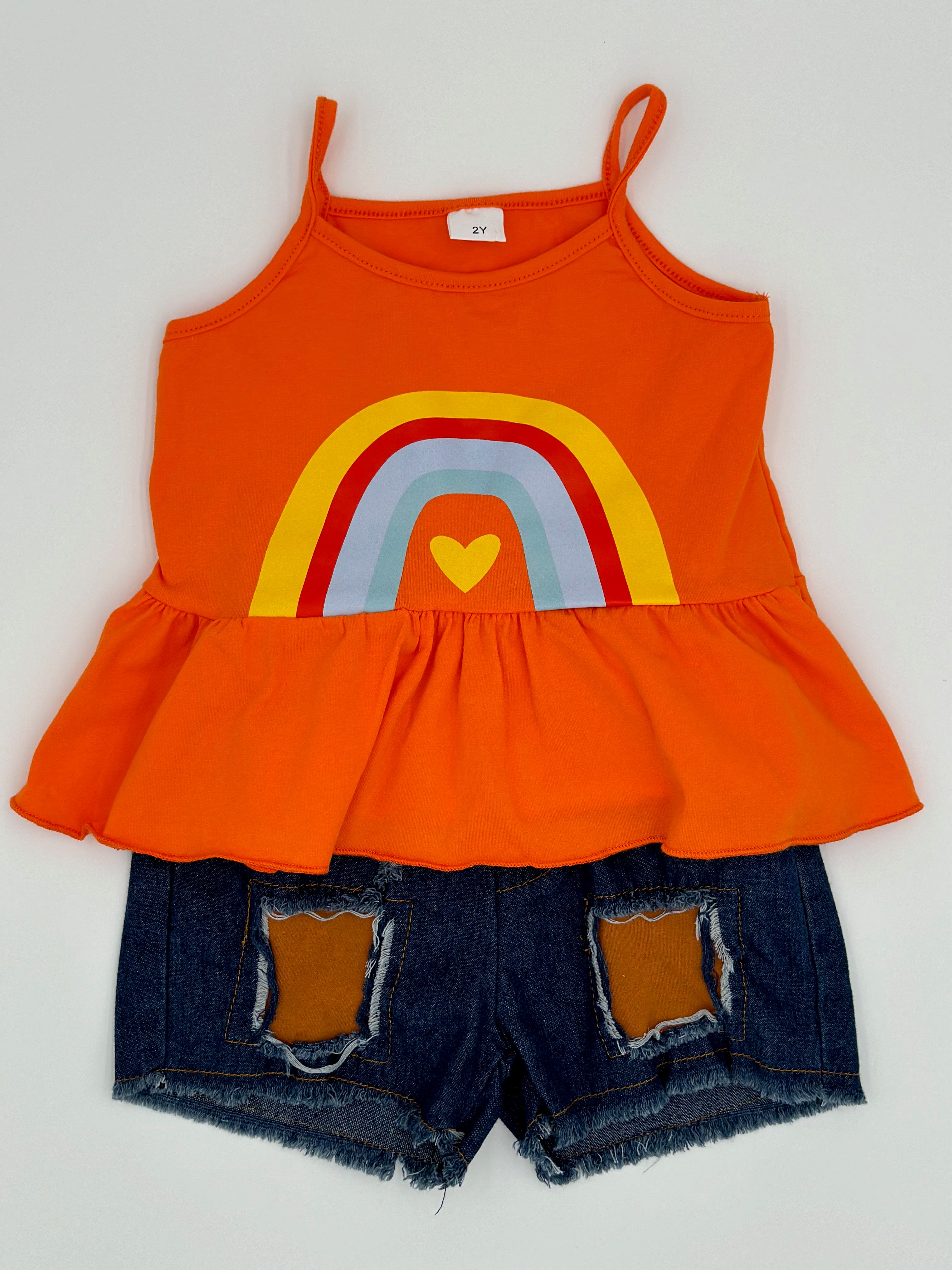 Trendy Ruffled Camisol and Denim Shorts Set