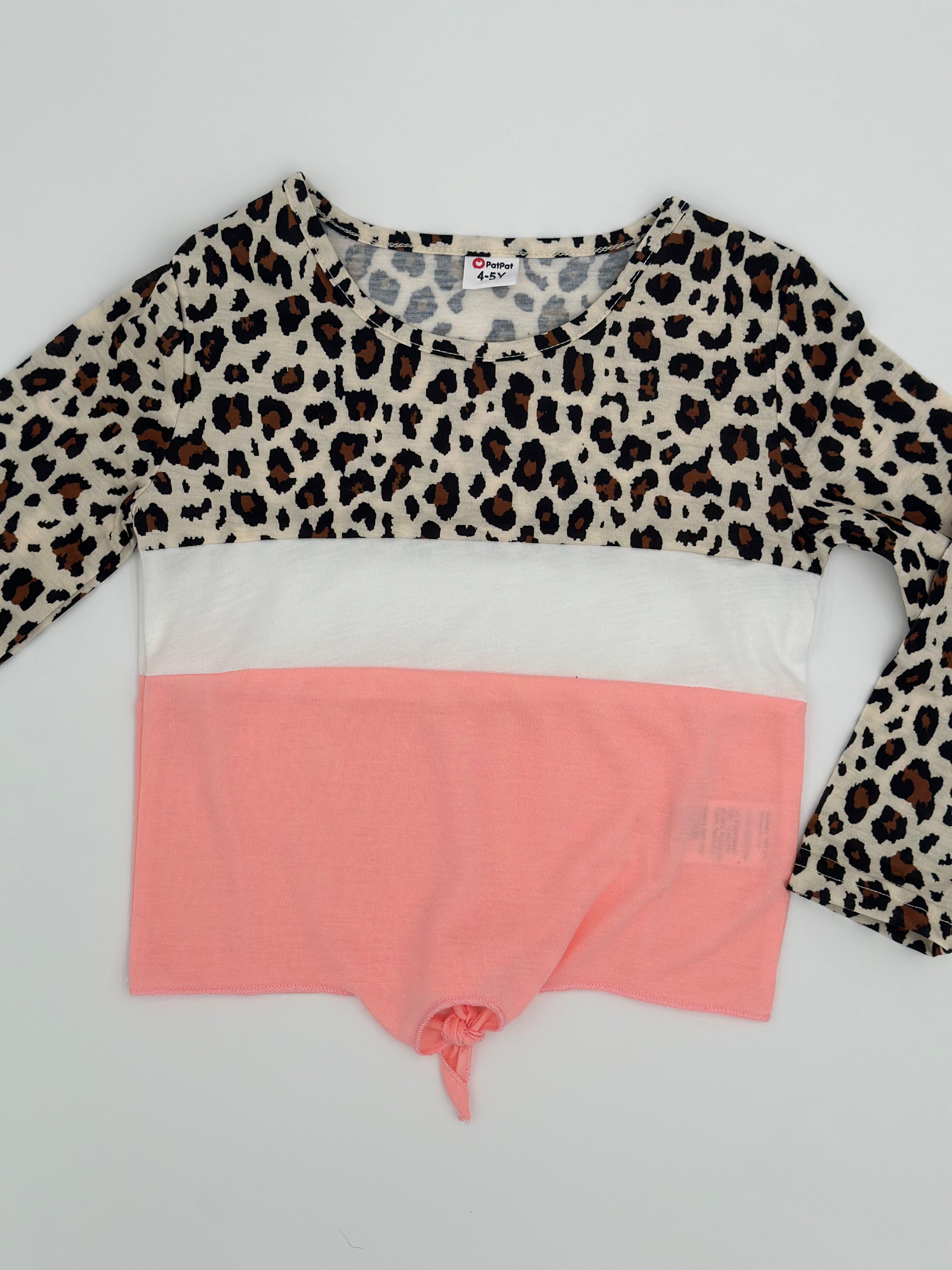 Leopard Print Color block Tie Knot Long Sleeve