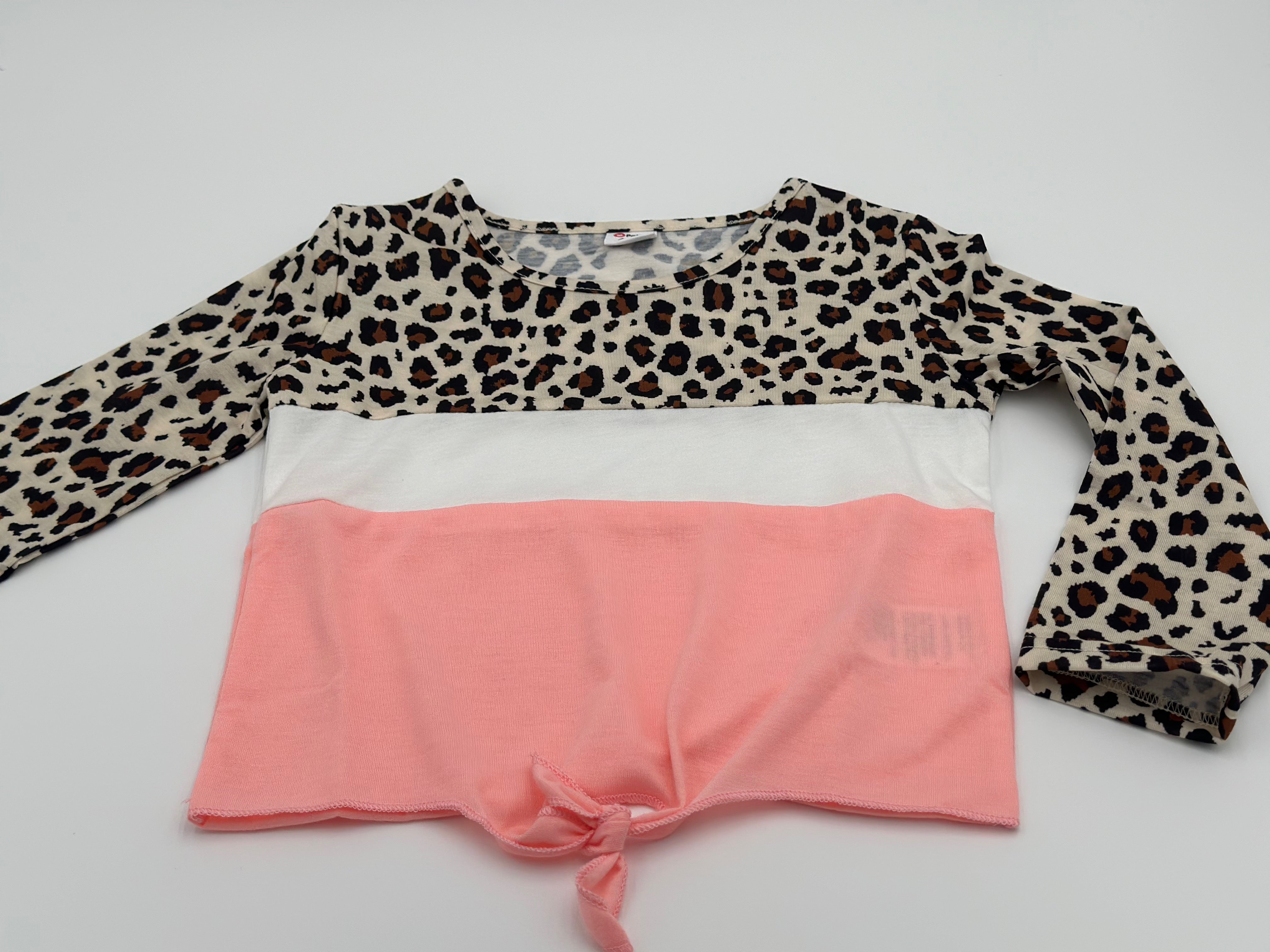 Leopard Print Color block Tie Knot Long Sleeve