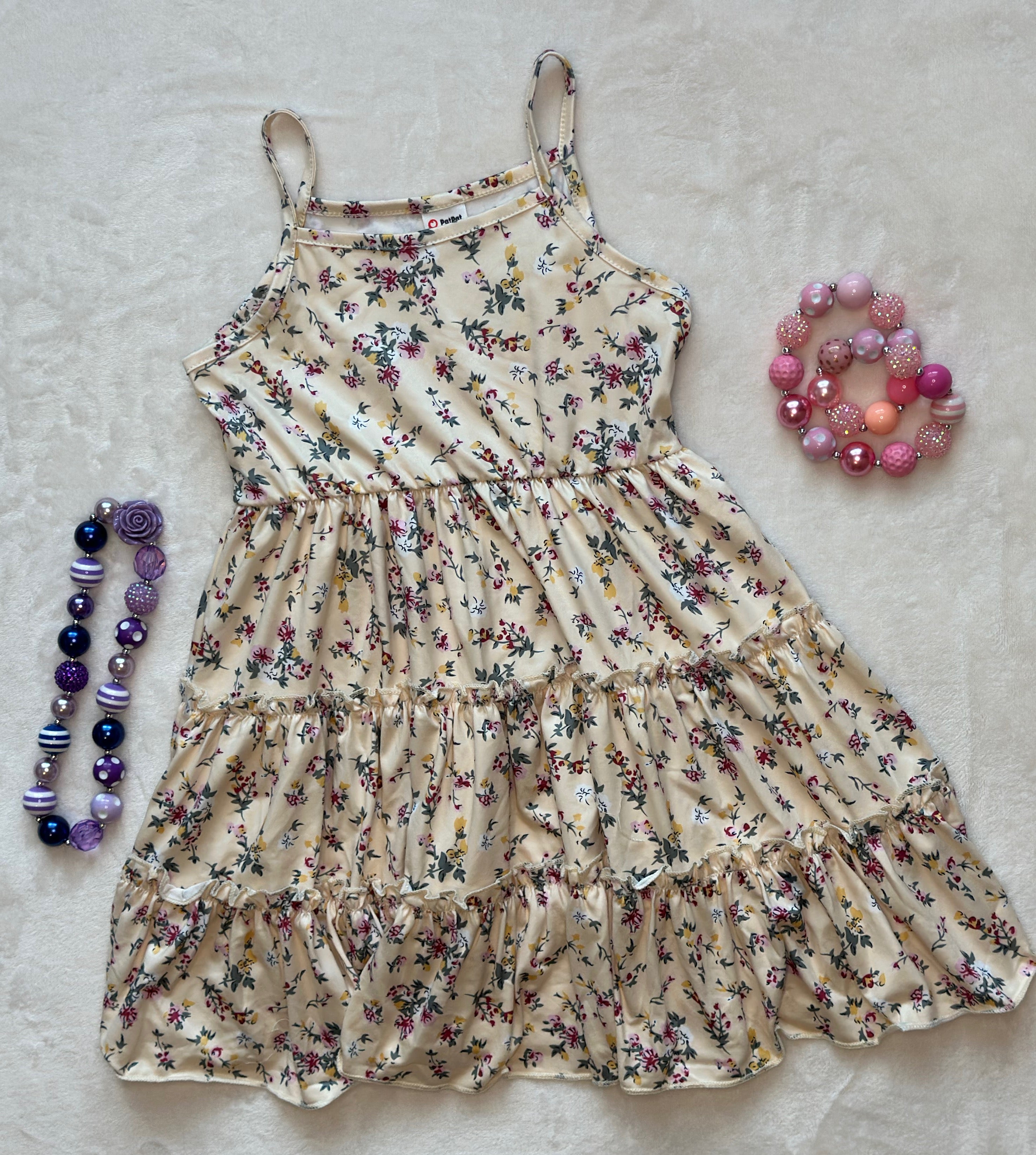 Floral Dress paired with brown jacket