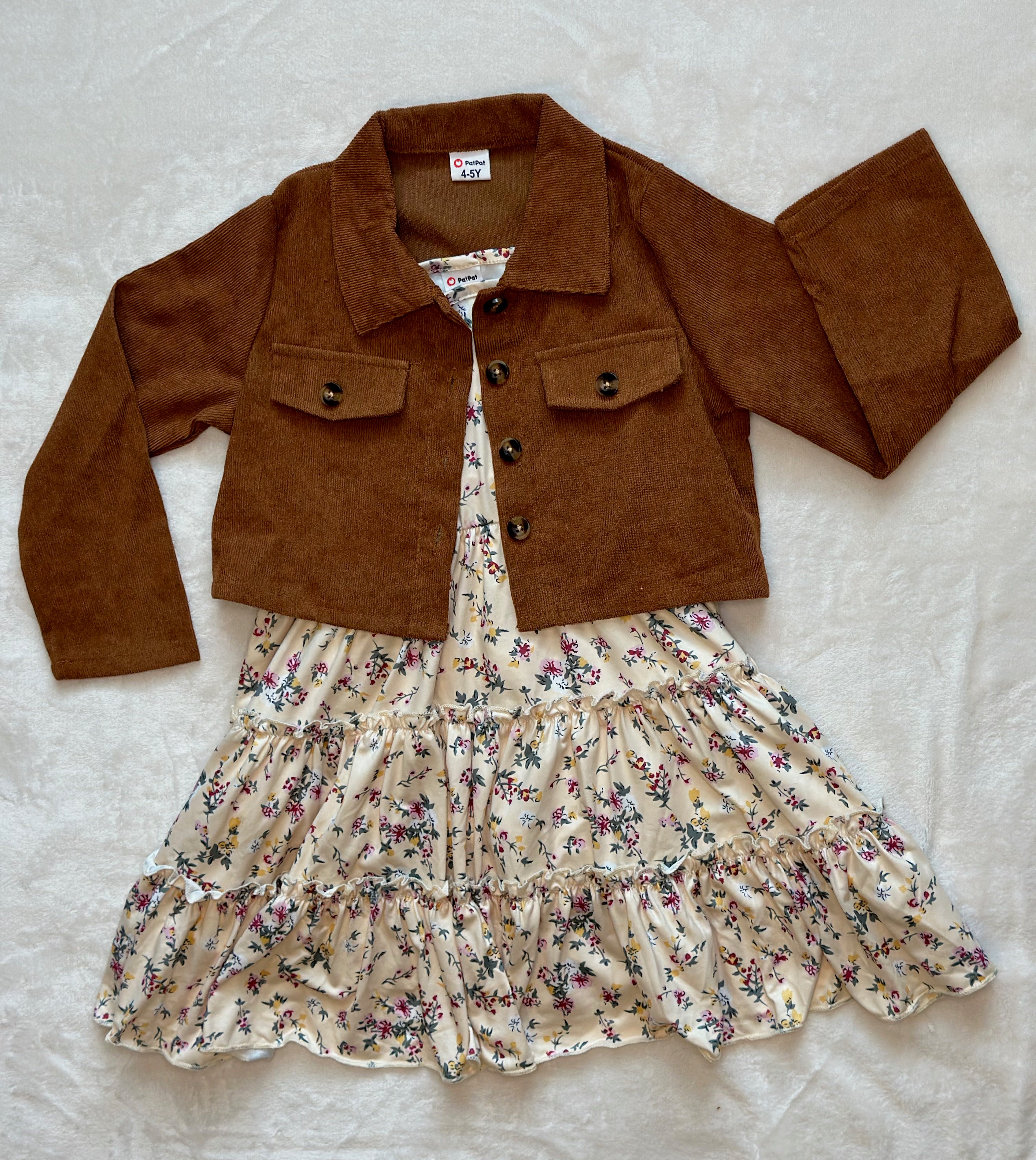 Floral Dress paired with brown jacket