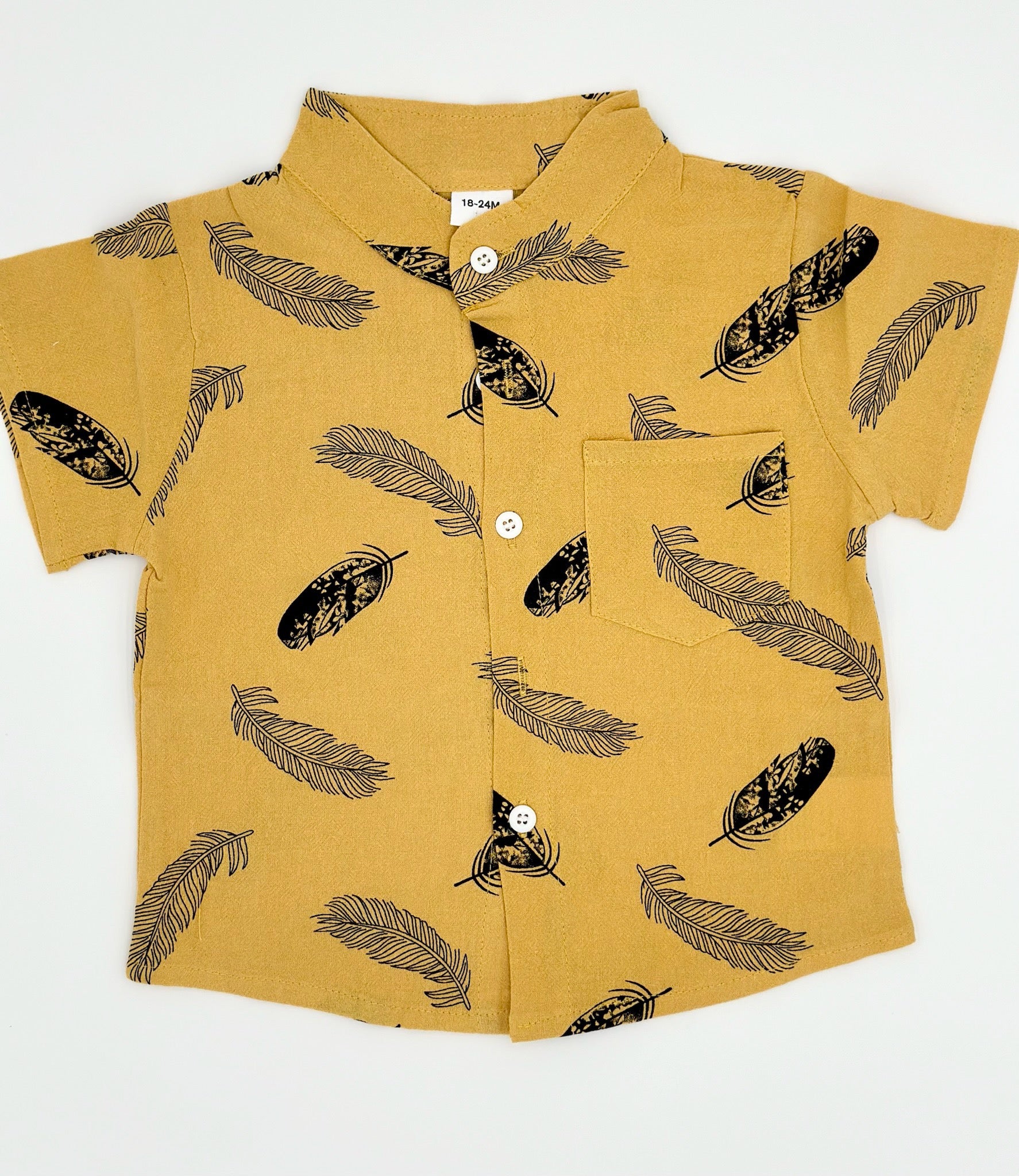 Boys Feather Print shirt and Shorts - Gold