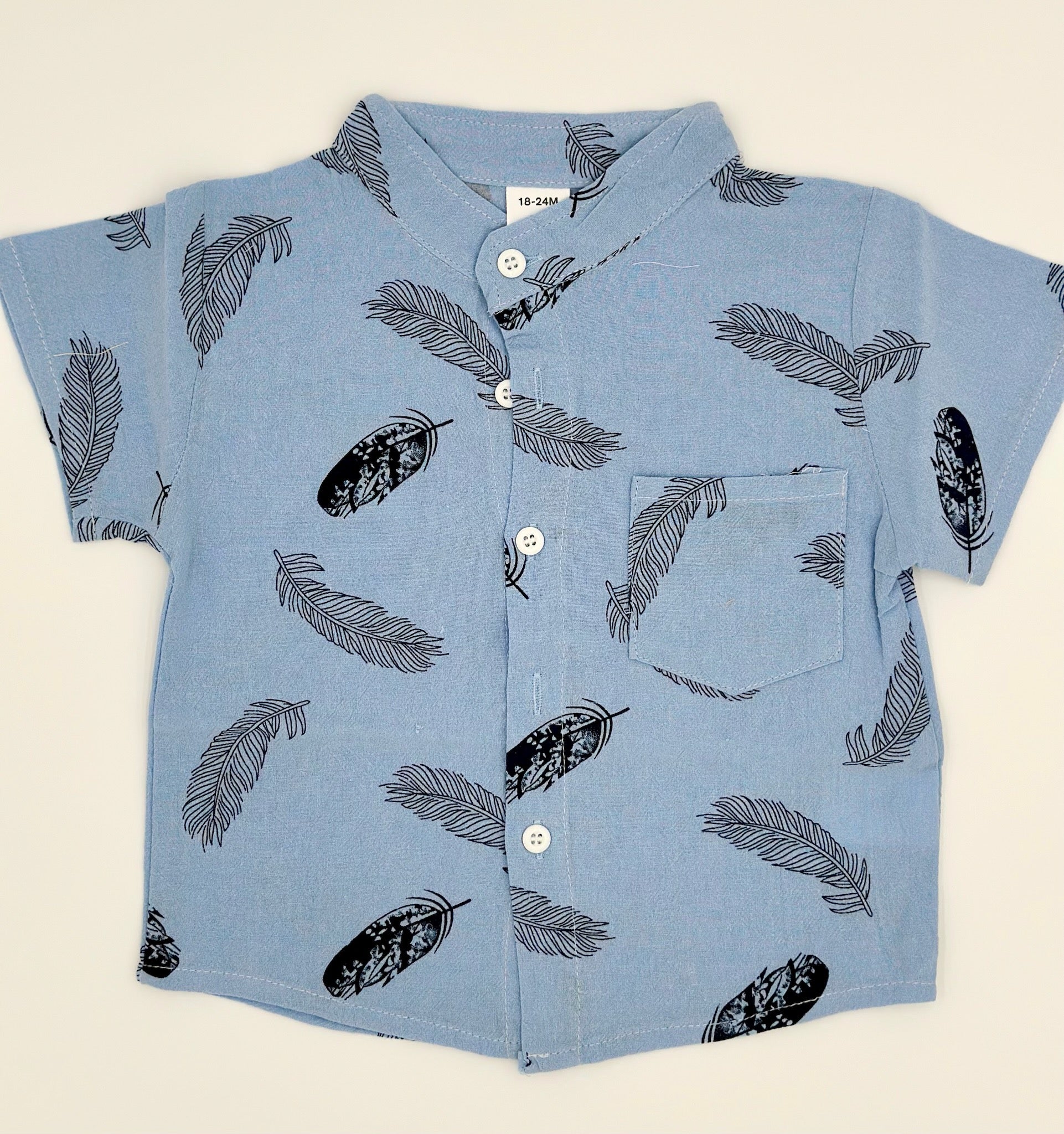 Boys Feather Print Shirt and Shorts - Blue