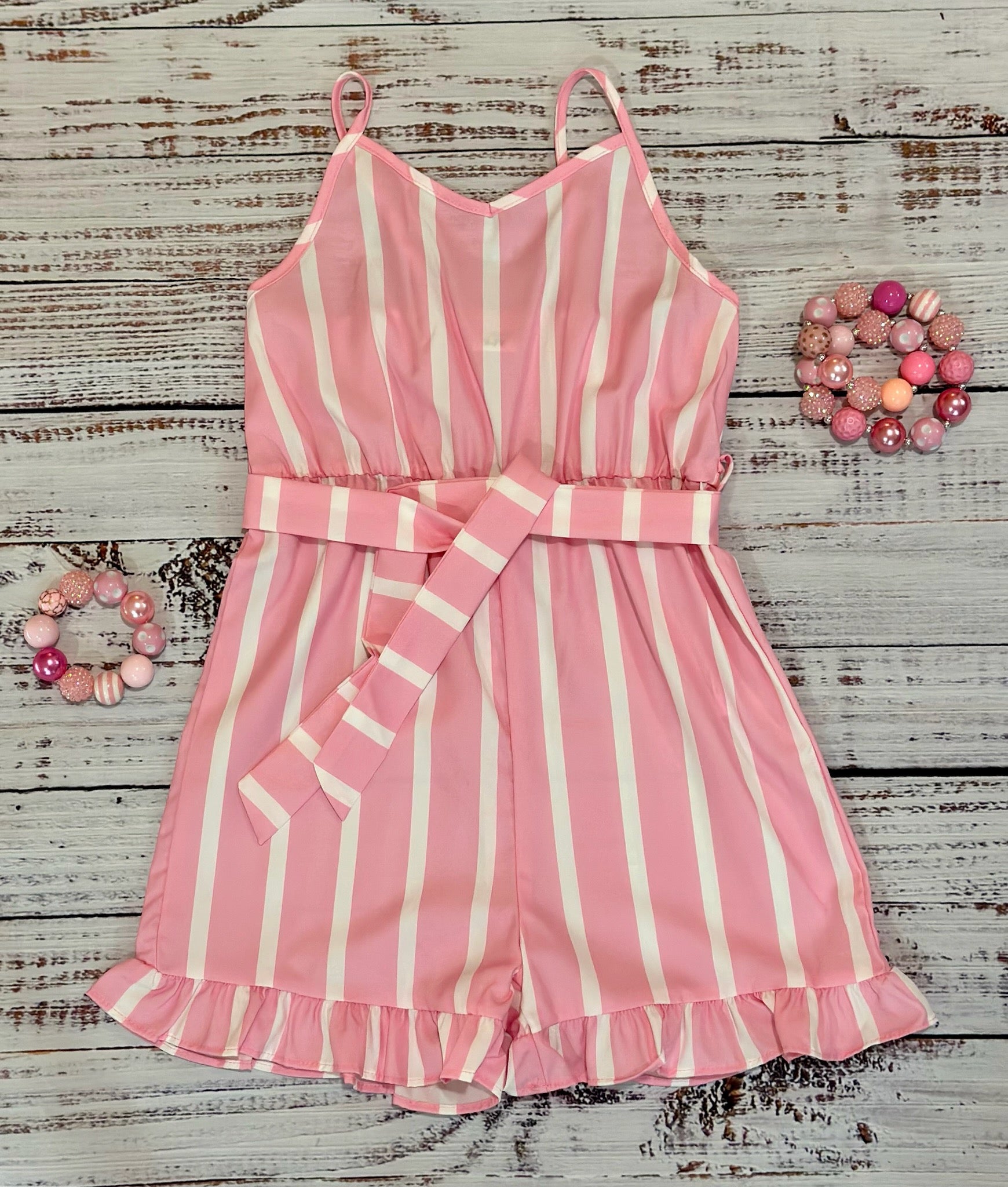 Girls Romper-belted and ruffled jumpsuit