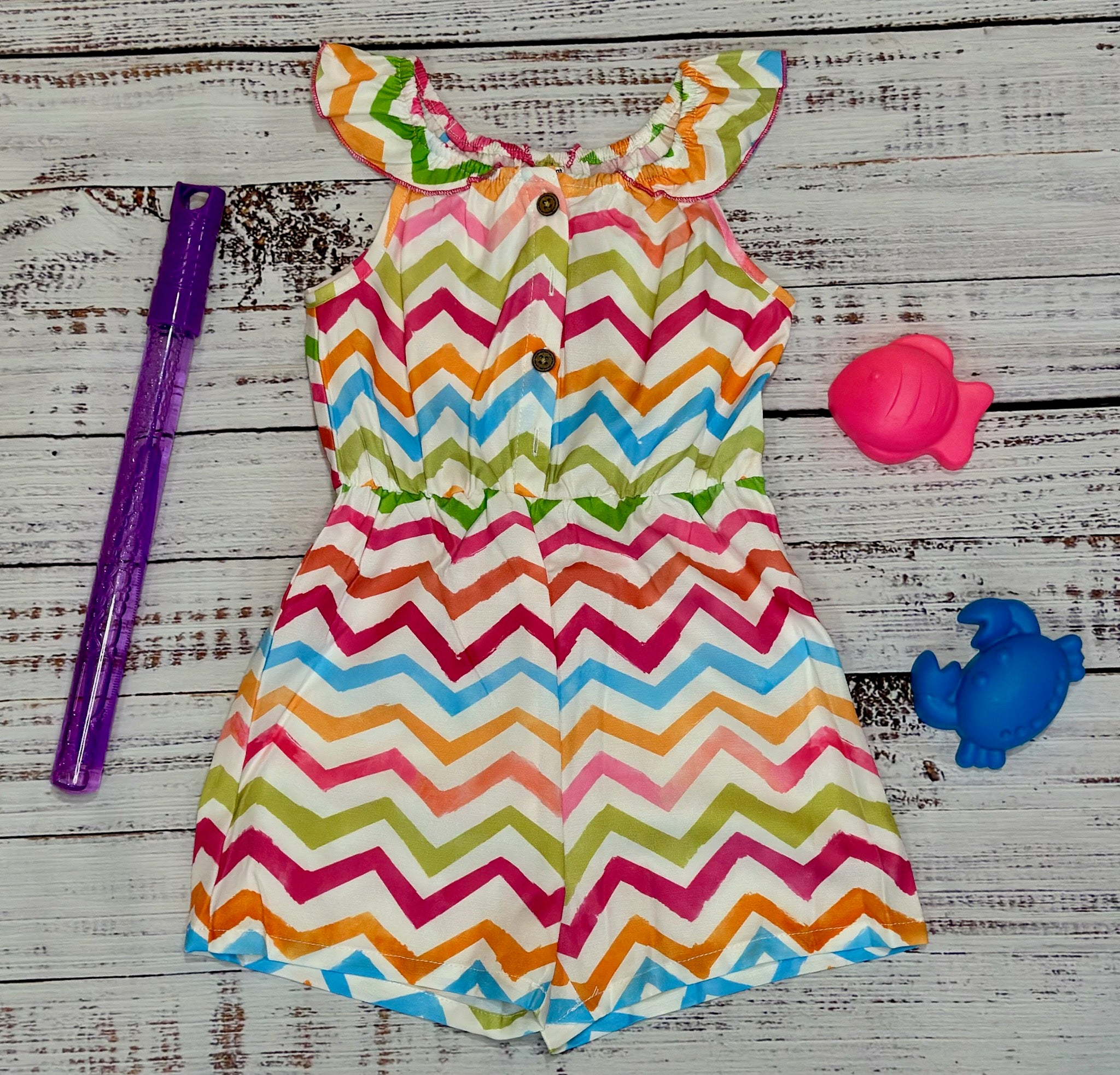 Chevron Stripes Button Sleeveless Rompers