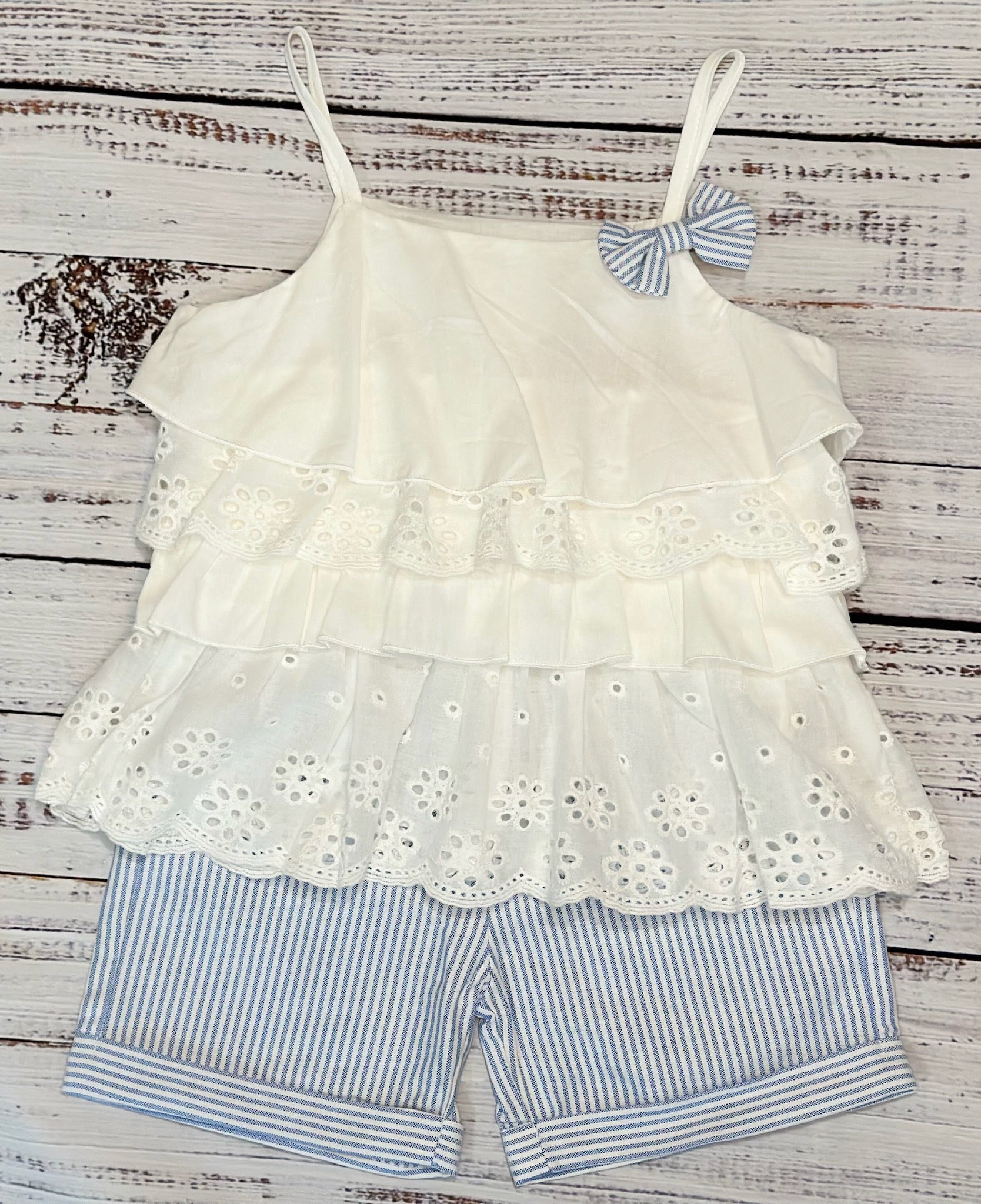 Layered Camisole and Stripe Shorts Set