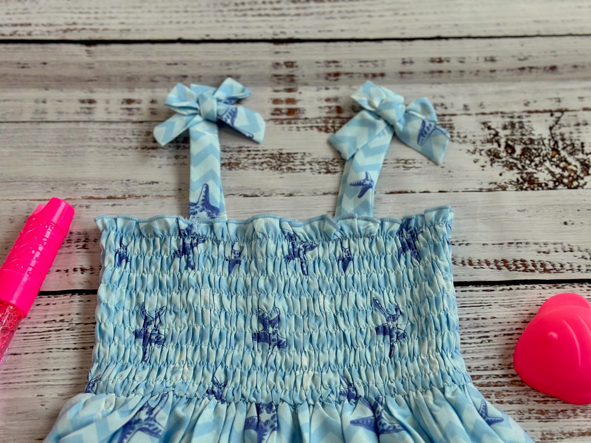 Starfish Print Smocked Bowknot Dress