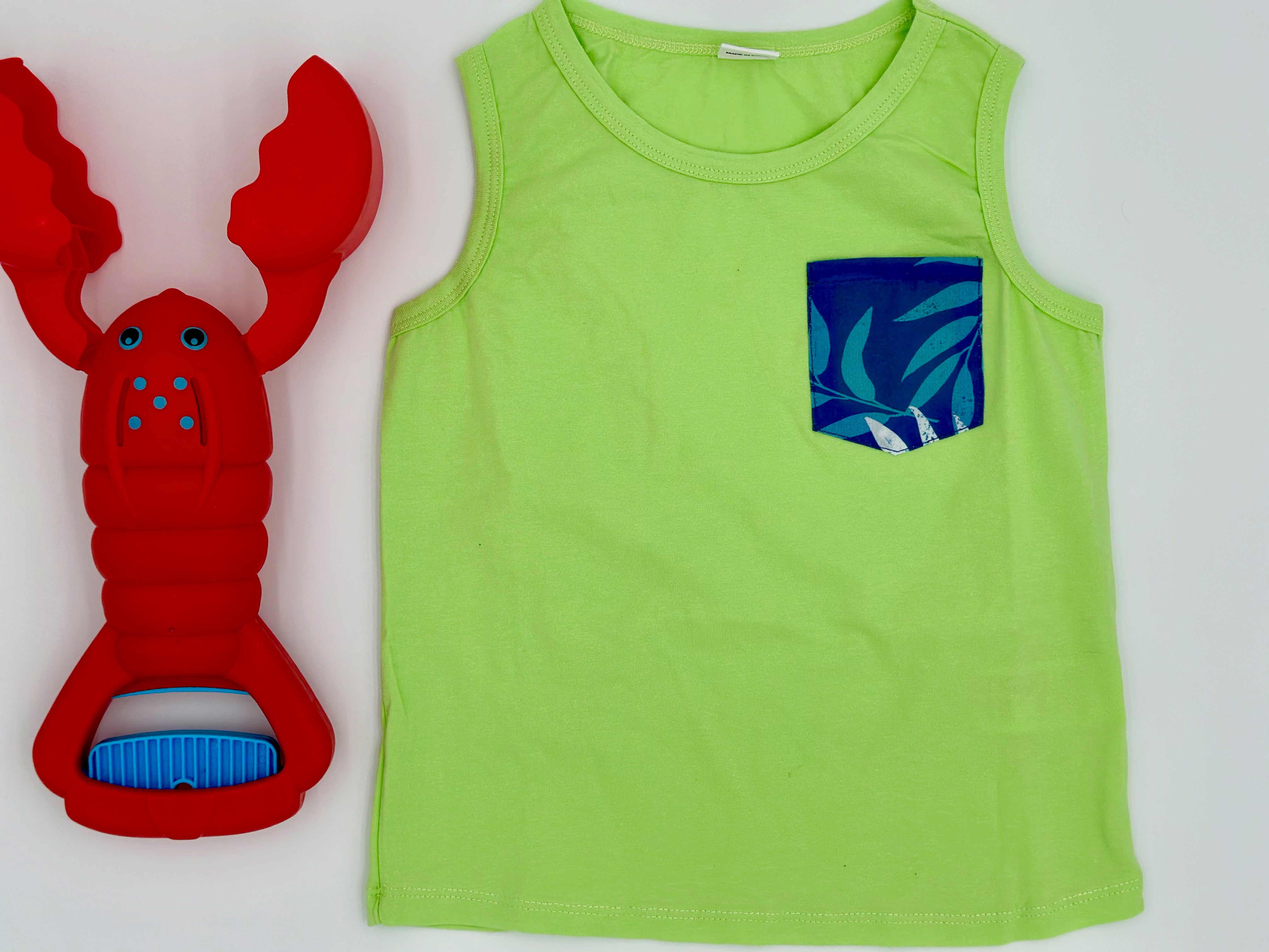 Green Hawaiian Pocket Tank and Blue Shorts Set